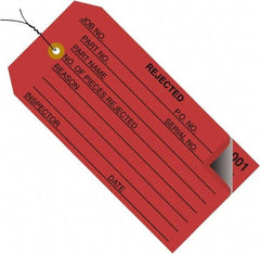 Made in USA - 4-3/4" High x 2-3/8" Long, Inventory, English Safety & Facility Numbered Tag - Red Cardstock - USA Tool & Supply