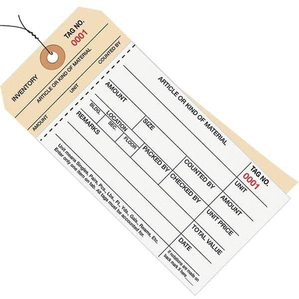 Made in USA - 6-1/4" High x 3-1/8" Long, Inventory, English Safety & Facility Numbered Tag - White & Manila Cardstock - USA Tool & Supply