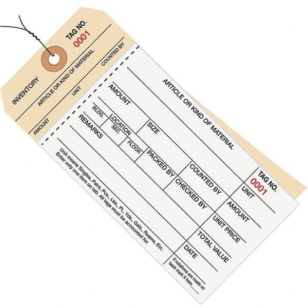 Made in USA - 6-1/4" High x 3-1/8" Long, Inventory, English Safety & Facility Numbered Tag - White & Manila Cardstock - USA Tool & Supply
