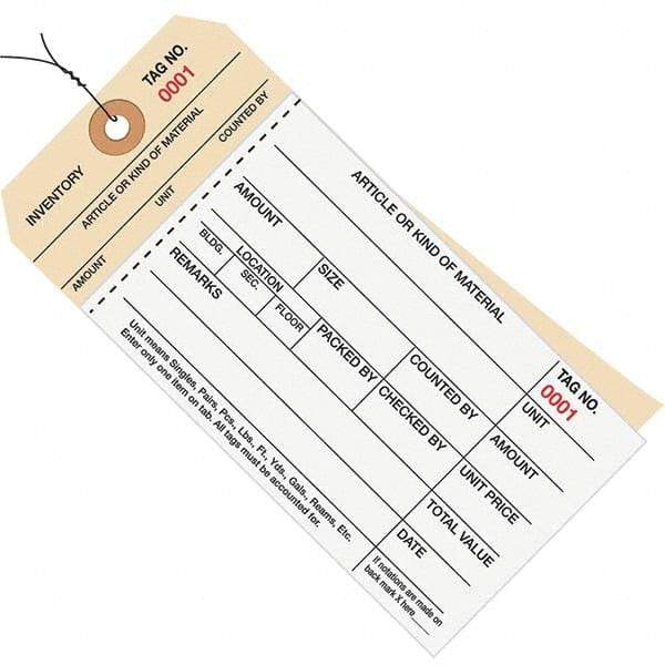 Made in USA - 6-1/4" High x 3-1/8" Long, Inventory, English Safety & Facility Numbered Tag - White & Manila Cardstock - USA Tool & Supply