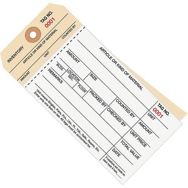 Made in USA - 6-1/4" High x 3-1/8" Long, Inventory, English Safety & Facility Numbered Tag - White & Manila Cardstock - USA Tool & Supply
