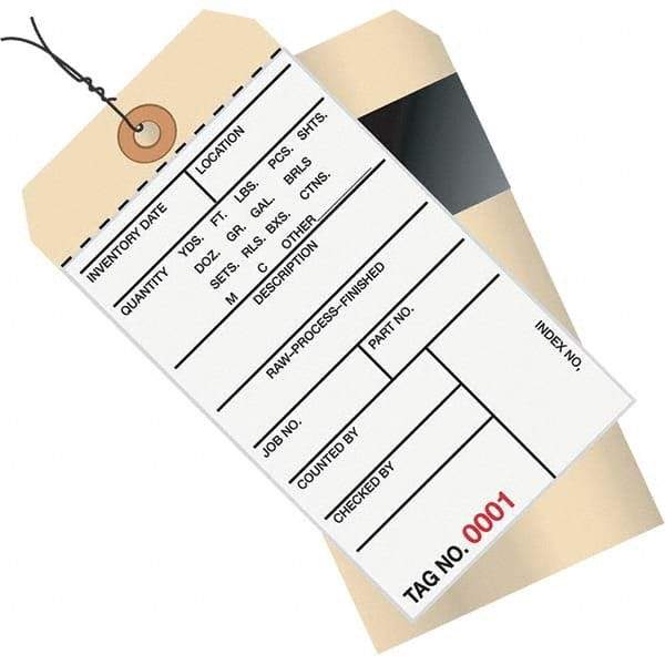 Made in USA - 6-1/4" High x 3-1/8" Long, Inventory, English Safety & Facility Numbered Tag - White & Manila Cardstock - USA Tool & Supply