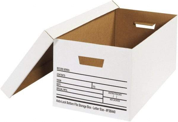Made in USA - 1 Compartment, 12" Wide x 24" Deep, File Storage Boxes - Corrugated Cardboard, White - USA Tool & Supply