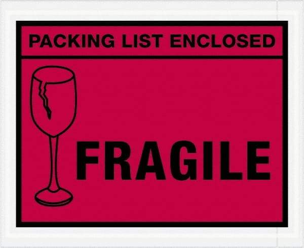 Value Collection - 1,000 Piece, 4-1/2" Long x 5-1/2" Wide, Packing List Envelope - Packing List Enclosed - Fragile, Red - USA Tool & Supply