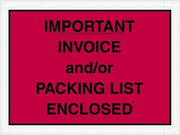Value Collection - 1,000 Piece, 4-1/2" Long x 6" Wide, Packing List Envelope - Important Invoice and/or Packing List Enclosed, Red - USA Tool & Supply