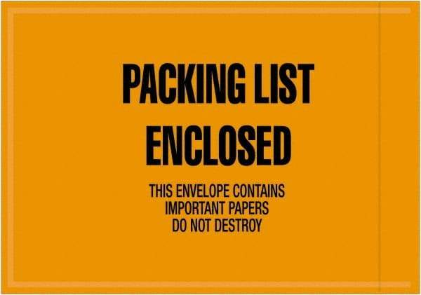 Value Collection - 1,000 Piece, 4-1/2" Long x 6" Wide, Packing List Envelope - Packing List Enclosed, Orange - USA Tool & Supply