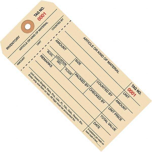 Made in USA - 6-1/4" High x 3-1/8" Long, Inventory, English Safety & Facility Numbered Tag - Manila Cardstock - USA Tool & Supply