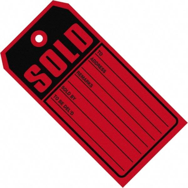 Made in USA - 4-3/4" High x 2-3/8" Long, Sold, English Safety & Facility Retail Tag - Red & Black Cardstock - USA Tool & Supply