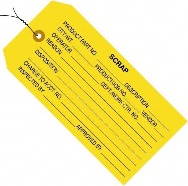 Made in USA - 4-3/4" High x 2-3/8" Long, Scrap, English Safety & Facility Inspection Tag - Yellow Cardstock - USA Tool & Supply