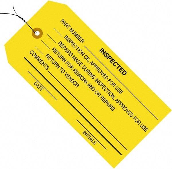 Made in USA - 4-3/4" High x 2-3/8" Long, ACCEPTED, English Safety & Facility Inspection Tag - Yellow Cardstock - USA Tool & Supply