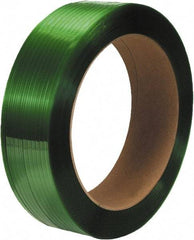 Made in USA - 4,200' Long x 5/8" Wide, Coil Case Polyester Hand Strapping - 1,400 Lb Capacity, 0.035" Thick - USA Tool & Supply