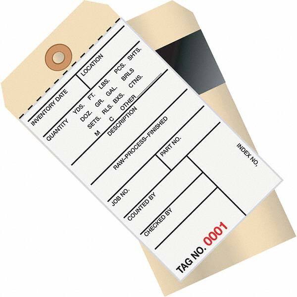 Made in USA - 6-1/4" High x 3-1/8" Long, Inventory, English Safety & Facility Numbered Tag - White & Manila Cardstock - USA Tool & Supply