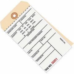 Made in USA - 6-1/4" High x 3-1/8" Long, Inventory, English Safety & Facility Numbered Tag - White & Manila Cardstock - USA Tool & Supply
