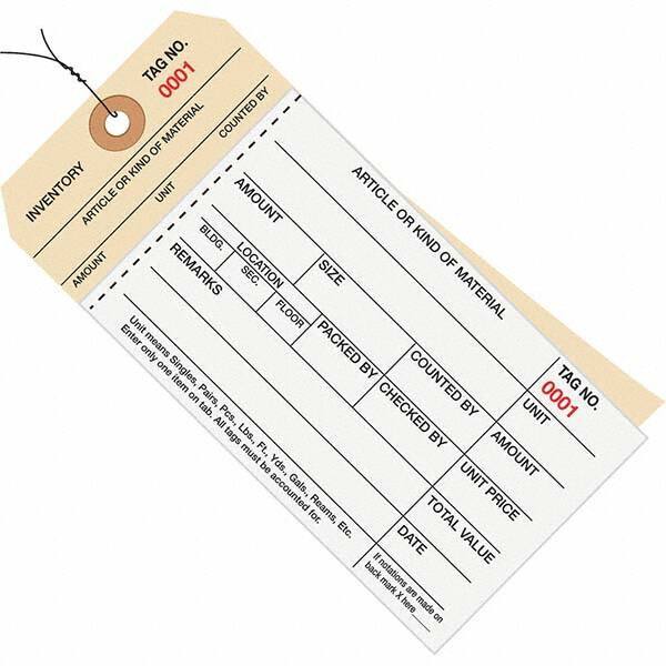 Made in USA - 6-1/4" High x 3-1/8" Long, Inventory, English Safety & Facility Numbered Tag - White & Manila Cardstock - USA Tool & Supply