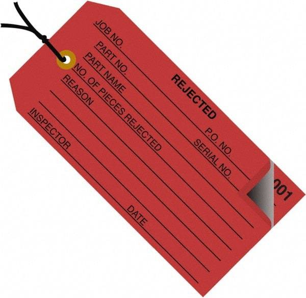 Made in USA - 4-3/4" High x 2-3/8" Long, Inventory, English Safety & Facility Numbered Tag - Red Cardstock - USA Tool & Supply