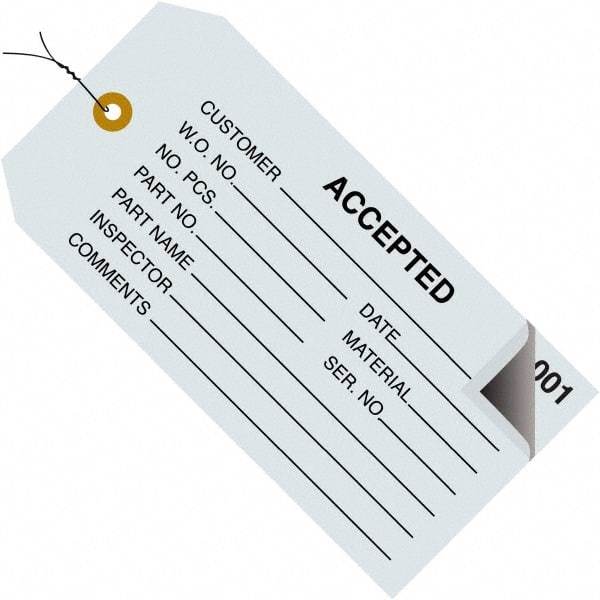 Made in USA - 4-3/4" High x 2-3/8" Long, Inventory, English Safety & Facility Numbered Tag - Blue Cardstock - USA Tool & Supply