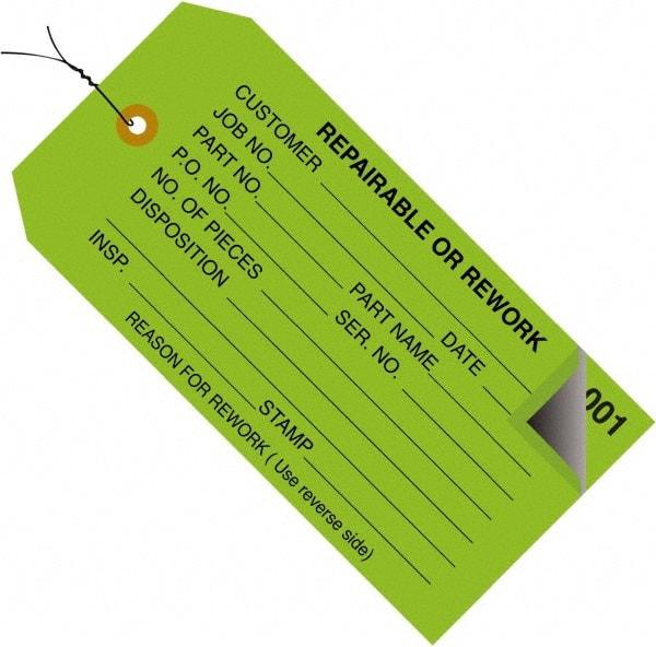 Made in USA - 4-3/4" High x 2-3/8" Long, Inventory, English Safety & Facility Numbered Tag - Green Cardstock - USA Tool & Supply
