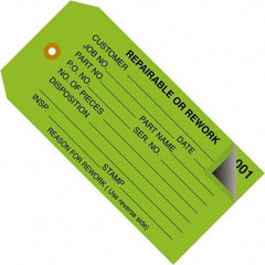 Made in USA - 4-3/4" High x 2-3/8" Long, REPAIRABLE OR REWORK, English Safety & Facility Inspection Tag - Green Cardstock - USA Tool & Supply