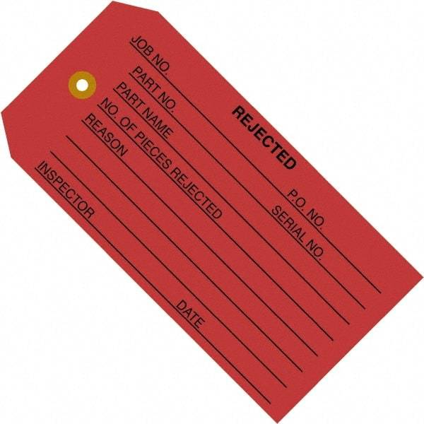 Made in USA - 4-3/4" High x 2-3/8" Long, REJECTED, English Safety & Facility Inspection Tag - Red Cardstock - USA Tool & Supply