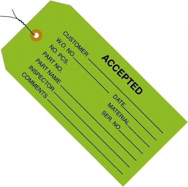 Made in USA - 4-3/4" High x 2-3/8" Long, ACCEPTED, English Safety & Facility Inspection Tag - Green Cardstock - USA Tool & Supply