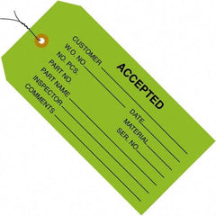 Made in USA - 4-3/4" High x 2-3/8" Long, ACCEPTED, English Safety & Facility Inspection Tag - Green Cardstock - USA Tool & Supply
