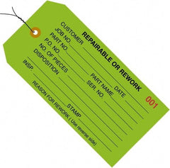 Made in USA - 4-3/4" High x 2-3/8" Long, REPAIRABLE OR REWORK, English Safety & Facility Inspection Tag - Green Cardstock - USA Tool & Supply