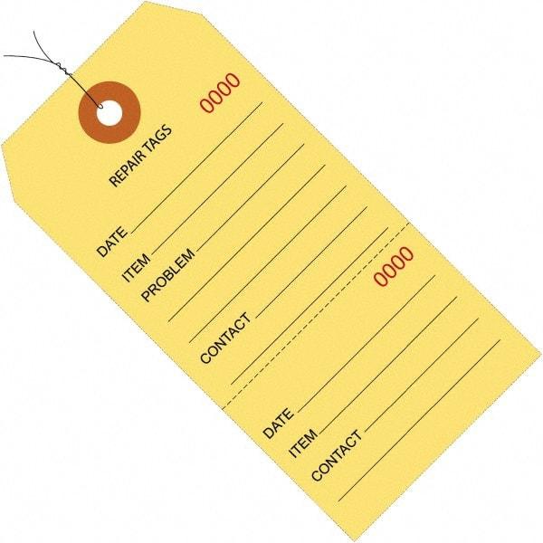 Made in USA - 6-1/4" High x 3-1/8" Long, Repair, English Safety & Facility Inspection Tag - Yellow Cardstock - USA Tool & Supply