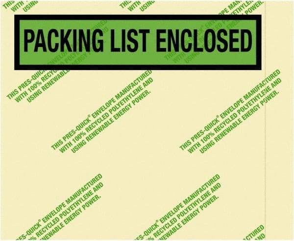 Value Collection - 1,000 Piece, 4-1/2" Long x 5-1/2" Wide, Packing List Envelope - Packing List Enclosed, Green - USA Tool & Supply