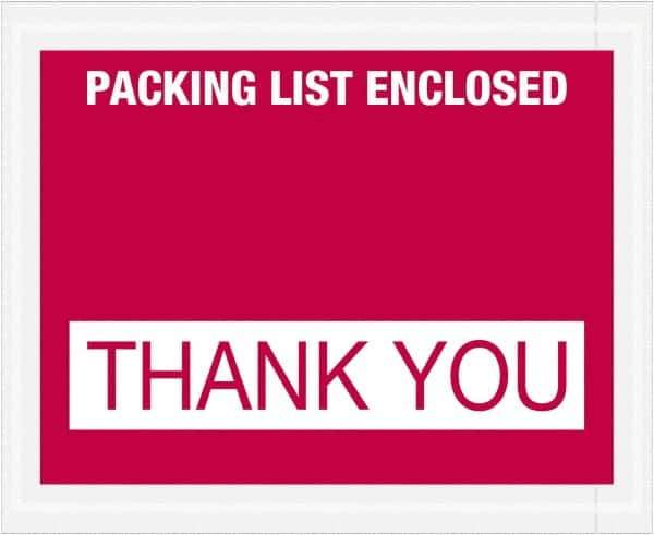 Value Collection - 1,000 Piece, 4-1/2" Long x 5-1/2" Wide, Packing List Envelope - Packing List Enclosed - Thank You, Red - USA Tool & Supply