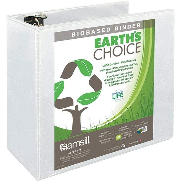 Samsill - 850 Sheet Capacity, 8-1/2 x 11", View Ring Binder - Polypropylene, White - USA Tool & Supply
