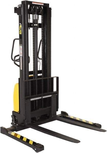 Vestil - 2,000 Lb Capacity, 118" Lift Height, Battery Powered Stacker - 2-1/8" Lowered Height, 42" Fork Length, 26-3/4" Overall Width - USA Tool & Supply