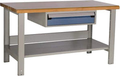 Rousseau Metal - 1 Drawer, 2 Shelf Workstation - 2,750 Lb Capacity, Wood Top, Everest Blue, 48" Wide x 34" High x 30" Long - USA Tool & Supply