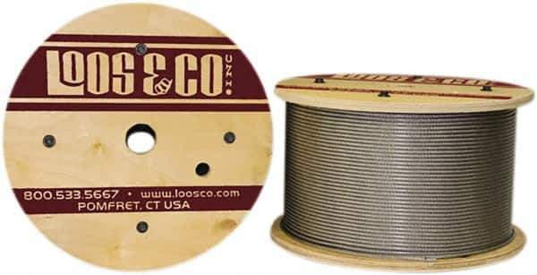 Loos & Co. - 3/16" x 3/32" Diam, Stainless Steel Wire Rope - 920 Lb Breaking Strength, 7 x 7, Vinyl Coating - USA Tool & Supply