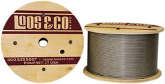 Loos & Co. - 1/8" x 3/32" Diam, Stainless Steel Wire Rope - 920 Lb Breaking Strength, 7 x 7, Vinyl Coating - USA Tool & Supply