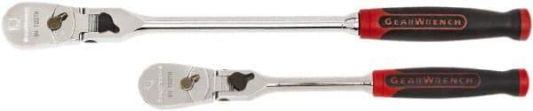 GearWrench - 1/4" & 3/8" Drive Pear Head Ratchet Set - Full Polish Chrome Finish, 8.23" & 13.63" OAL, 84 Gear Teeth, Cushion Grip Handle, Flex Head - USA Tool & Supply