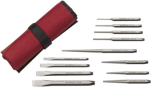 GearWrench - 12 Piece Center Punch, Cold Chisel, Starter & Long Taper Punch Set - 1/4 to 5/8" Chisel, 3/8 to 1/2" Punch, Hex Shank - USA Tool & Supply