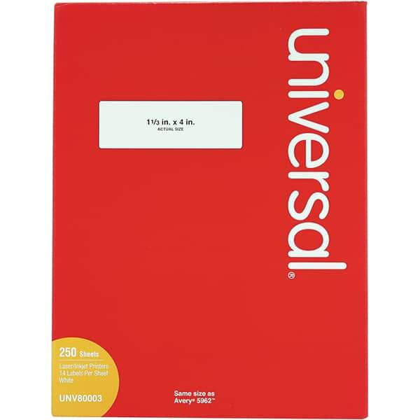 UNIVERSAL - 4" Long, White Paper Laser Label - For Inkjet Printers, Laser Printers - USA Tool & Supply