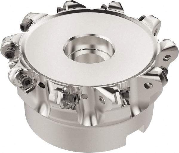 Seco - 89.6mm Cut Diam, 6mm Max Depth, 1-1/2" Arbor Hole, 12 Inserts, RNMU12.. Insert Style, Indexable Copy Face Mill - R220.28 Cutter Style, 8,800 Max RPM, 2 High, Through Coolant, Series R220.28 - USA Tool & Supply