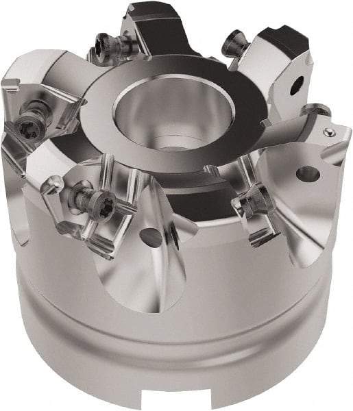 Seco - 63mm Cut Diam, 27mm Arbor Hole, 6.96mm Max Depth of Cut, 92° Indexable Chamfer & Angle Face Mill - 6 Inserts, XNEX080816 Insert, Right Hand Cut, 6 Flutes, Through Coolant, Series R220.79 - USA Tool & Supply
