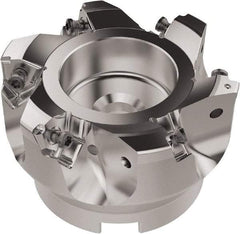 Seco - 80mm Cut Diam, 27mm Arbor Hole, 6.96mm Max Depth of Cut, 92° Indexable Chamfer & Angle Face Mill - 6 Inserts, XNEX080816 Insert, Right Hand Cut, 6 Flutes, Through Coolant, Series R220.79 - USA Tool & Supply