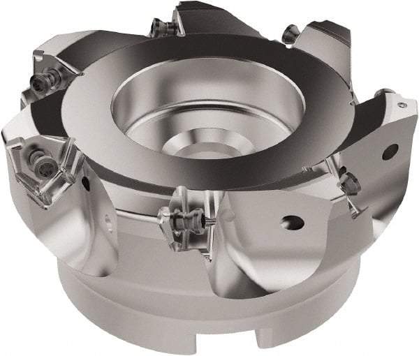 Seco - 100mm Cut Diam, 32mm Arbor Hole, 6.96mm Max Depth of Cut, 92° Indexable Chamfer & Angle Face Mill - 7 Inserts, XNEX080816 Insert, Right Hand Cut, 7 Flutes, Through Coolant, Series R220.79 - USA Tool & Supply