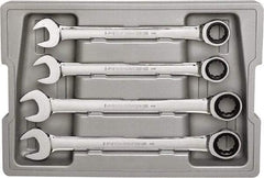 GearWrench - 4 Piece, 21mm to 25mm, 12 Point Ratcheting Combination Wrench Set - Metric Measurement Standard, Chrome Finish, Comes in Plastic Tray - USA Tool & Supply