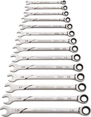 GearWrench - 14 Piece, 6mm to 19mm, Ratcheting Combination Wrench Set - Metric Measurement Standard, Chrome Finish - USA Tool & Supply