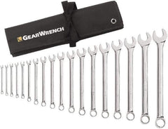 GearWrench - 18 Piece, 1/4" to 1-1/4", 12 Point Combination Wrench Set - Inch Measurement Standard, Chrome Finish, Comes in Roll - USA Tool & Supply