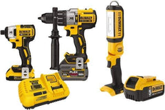 DeWALT - 20 Volt Cordless Tool Combination Kit - Includes Brushless Compact Hammer Drill & Impact Driver, Lithium-Ion Battery Included - USA Tool & Supply