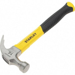 Stanley - 16 oz Head, Straight Rip Claw Hammer - 12.8" OAL, Steel Head, 1.1" Face Diam, Smooth Face, Fiberglass Handle with Grip - USA Tool & Supply