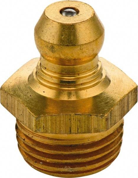 Umeta - Straight Head Angle, M12x1.50 Metric Brass Standard Grease Fitting - 14mm Hex, 17.5mm Overall Height, 6.5mm Shank Length - USA Tool & Supply