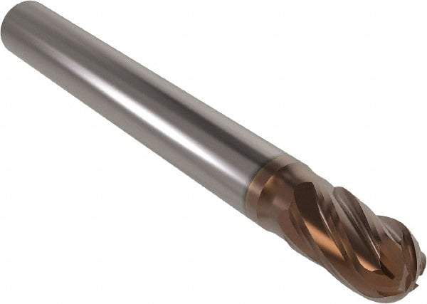 Seco - 8mm Diam, 13mm LOC, 6 Flute Solid Carbide Ball End Mill - HXT Finish, Single End, 58mm OAL, 8mm Shank Diam, Spiral Flute - USA Tool & Supply