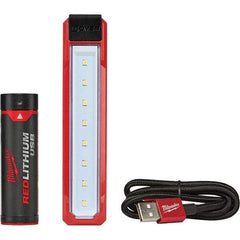 Milwaukee Tool - White LED Bulb, 445 Lumens, Hands-free Flashlight - Black, Red Plastic Body, 1 AAA Lithium Battery Included - USA Tool & Supply