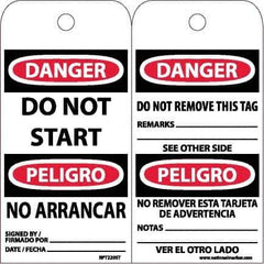 NMC - 6" High x 3" Long, DANGER - DO NOT START, English & Spanish Safety & Facility Accident Prevention Tag - Tag Header: Danger, 2 Sides, White Poly - USA Tool & Supply